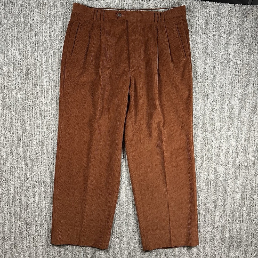 ST. CROIX Men's Corduroy Rust Pleated Pants Size 39‎ X 29 MADE IN ITALY